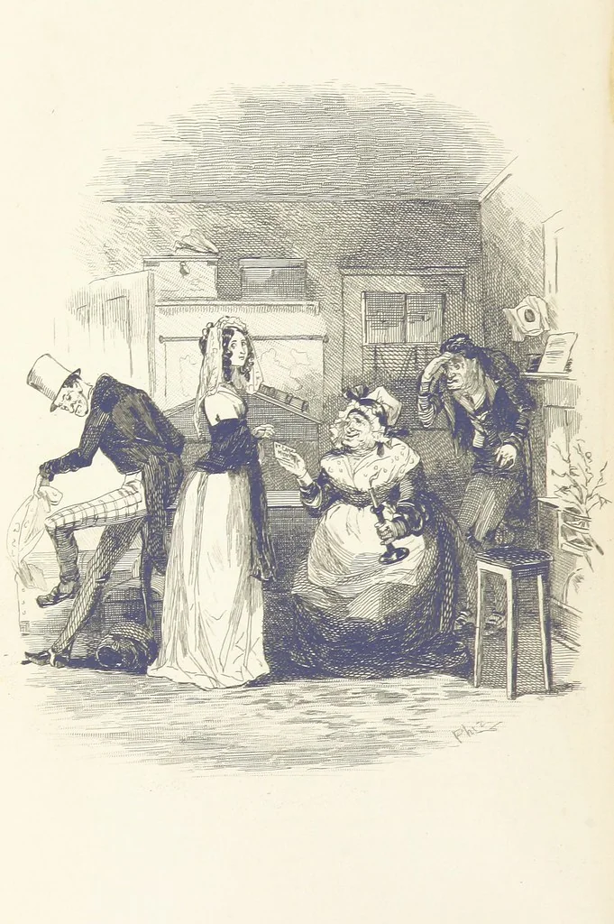 An illustration from Works of Charles Dickens. New illustrated library edition. [With a preface to each work by Edwin P. Whipple, leaf 30
