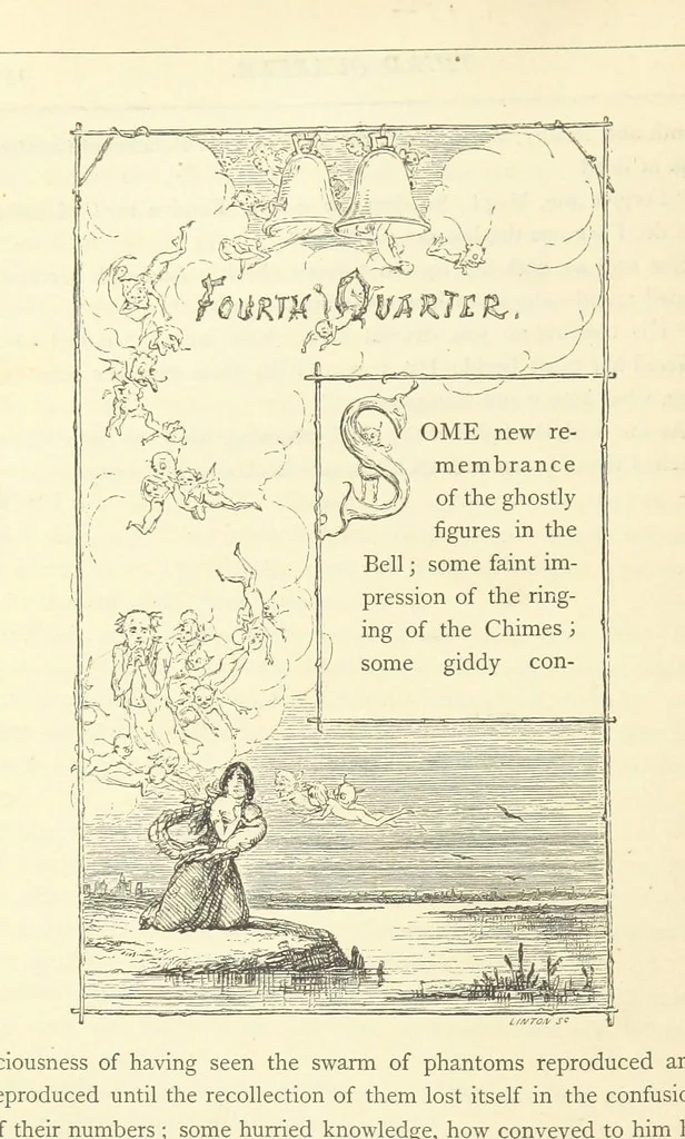 An illustration from Christmas Books ... With illustrations by Sir Edwin Landseer, R.A., Maclise, R.A., Stanfield, R.A., F. Stone, Doyle, Leech, and Tenniel, 1869, leaf 182