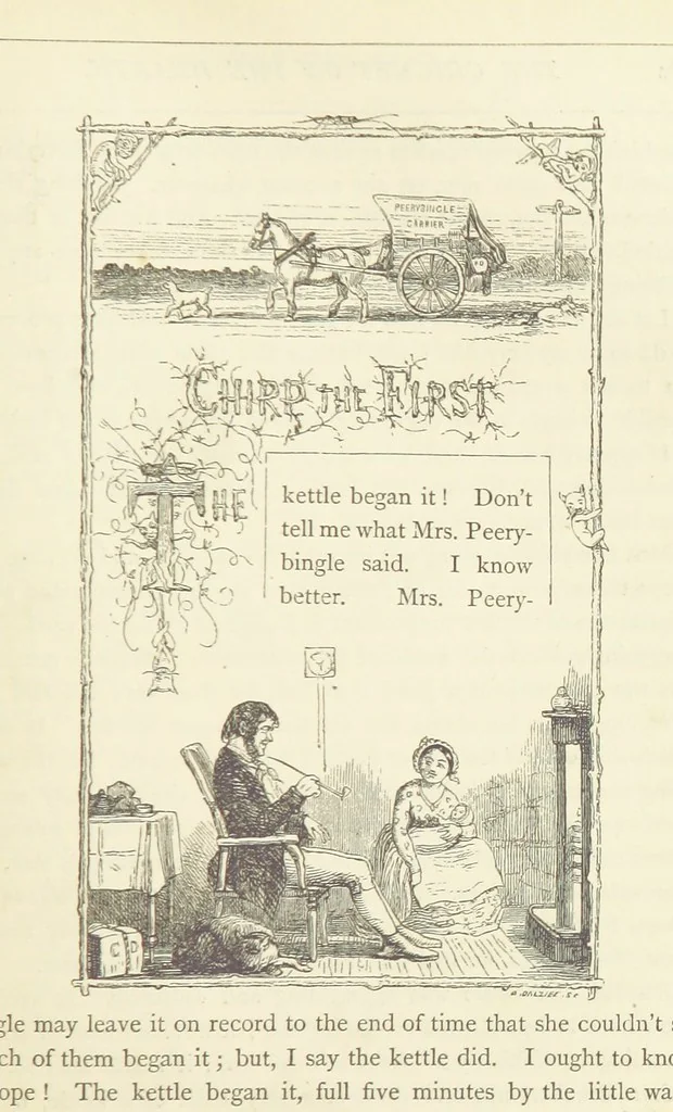 An illustration from Christmas Books ... With illustrations by Sir Edwin Landseer, R.A., Maclise, R.A., Stanfield, R.A., F. Stone, Doyle, Leech, and Tenniel, 1869, leaf 205