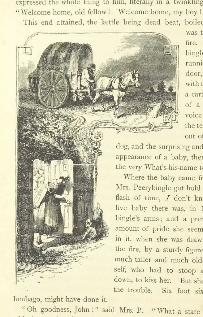 An illustration from Christmas Books ... With illustrations by Sir Edwin Landseer, R.A., Maclise, R.A., Stanfield, R.A., F. Stone, Doyle, Leech, and Tenniel, 1869, leaf 210