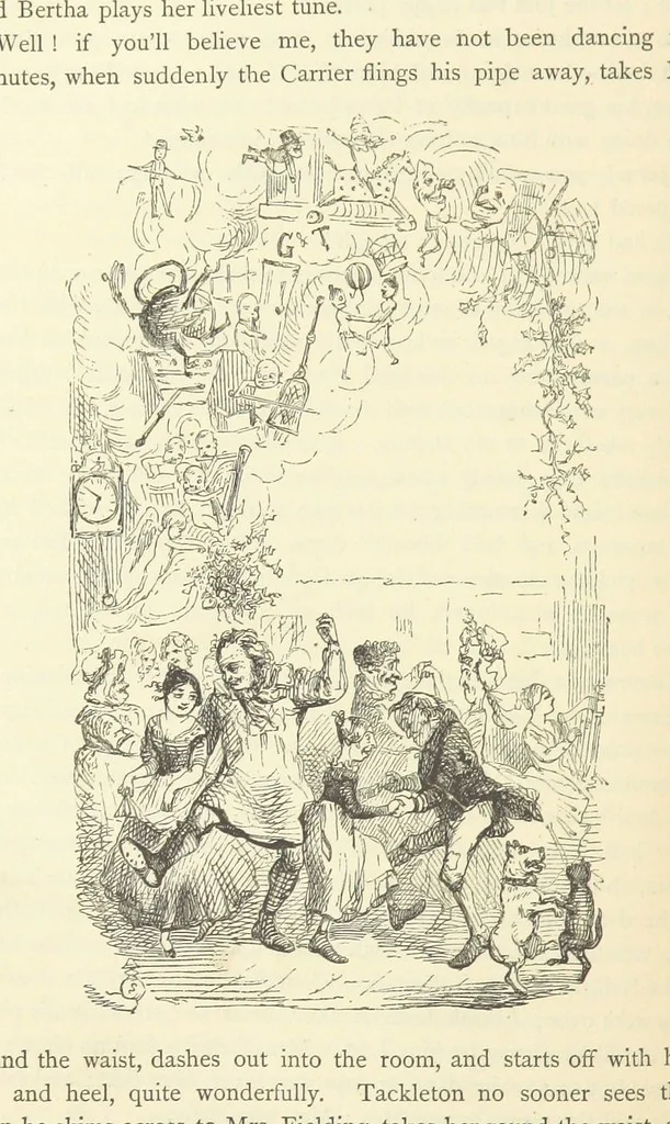 An illustration from Christmas Books ... With illustrations by Sir Edwin Landseer, R.A., Maclise, R.A., Stanfield, R.A., F. Stone, Doyle, Leech, and Tenniel, 1869, leaf 294