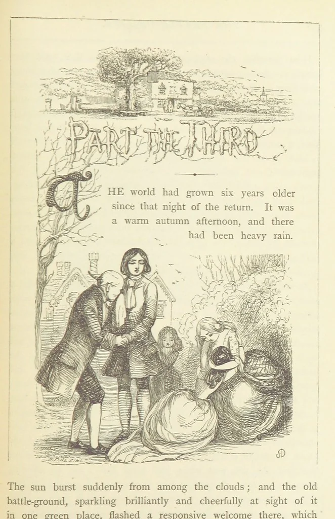 An illustration from Christmas Books ... With illustrations by Sir Edwin Landseer, R.A., Maclise, R.A., Stanfield, R.A., F. Stone, Doyle, Leech, and Tenniel, 1869, leaf 359