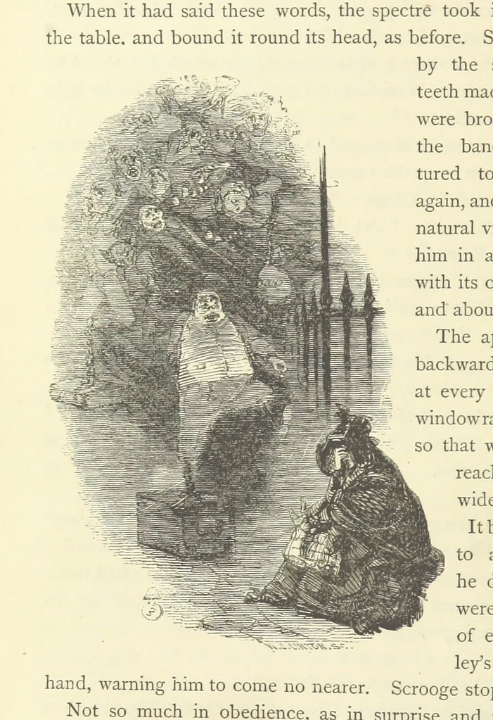 An illustration from Christmas Books ... With illustrations by Sir Edwin Landseer, R.A., Maclise, R.A., Stanfield, R.A., F. Stone, Doyle, Leech, and Tenniel, 1869, leaf 38