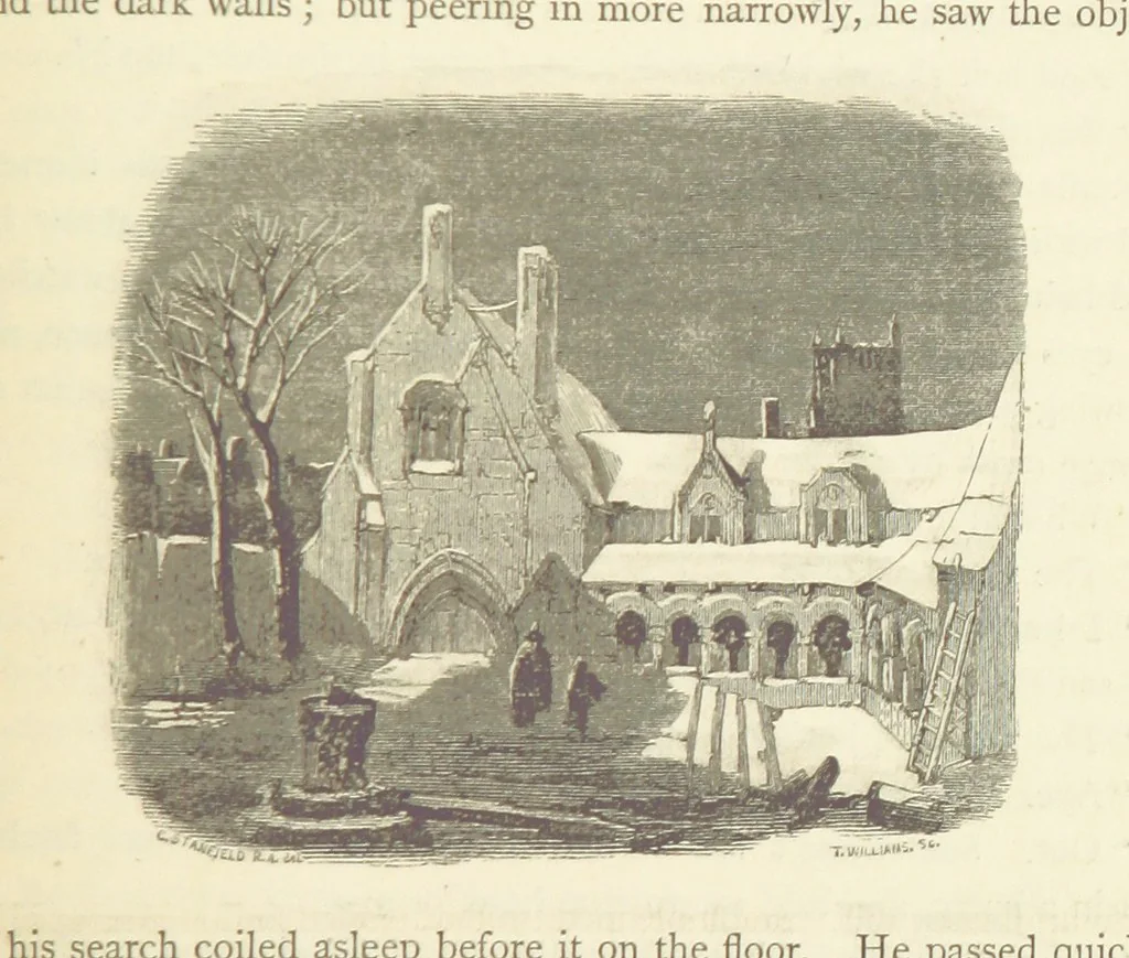 An illustration from Christmas Books ... With illustrations by Sir Edwin Landseer, R.A., Maclise, R.A., Stanfield, R.A., F. Stone, Doyle, Leech, and Tenniel, 1869, leaf 445
