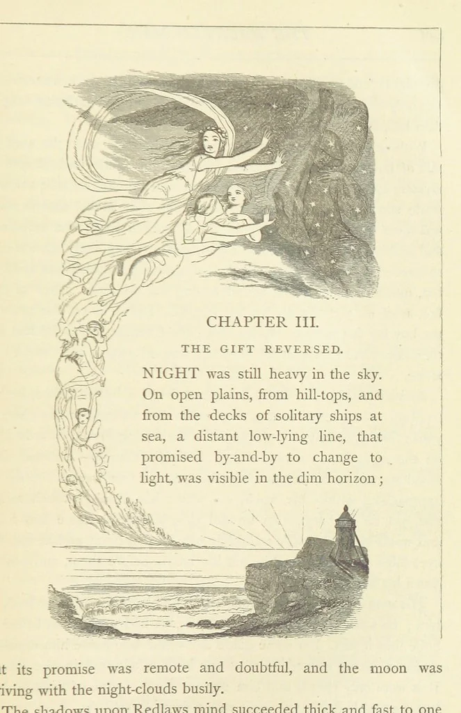 An illustration from Christmas Books ... With illustrations by Sir Edwin Landseer, R.A., Maclise, R.A., Stanfield, R.A., F. Stone, Doyle, Leech, and Tenniel, 1869, leaf 461