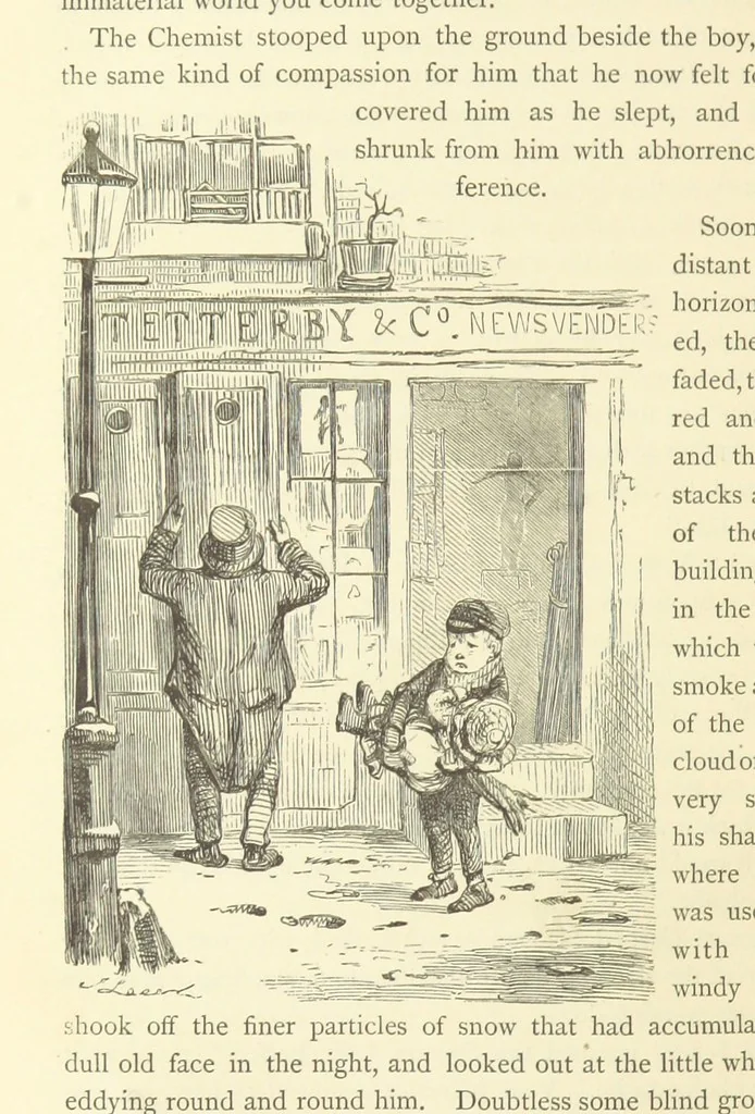 An illustration from Christmas Books ... With illustrations by Sir Edwin Landseer, R.A., Maclise, R.A., Stanfield, R.A., F. Stone, Doyle, Leech, and Tenniel, 1869, leaf 466