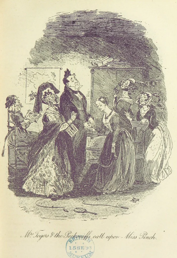 An illustration from The Life and Adventures of Martin Chuzzlewit. [With plates, 1893, leaf 107