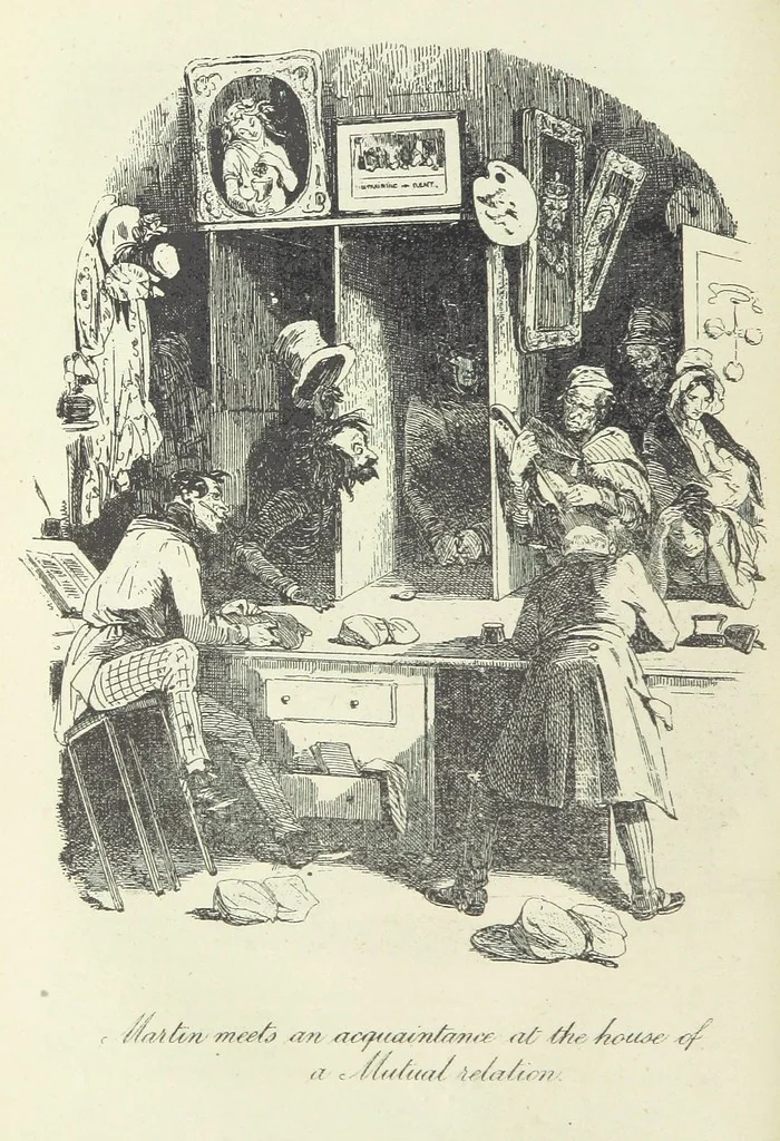 An illustration from The Life and Adventures of Martin Chuzzlewit. [With plates, 1893, leaf 126