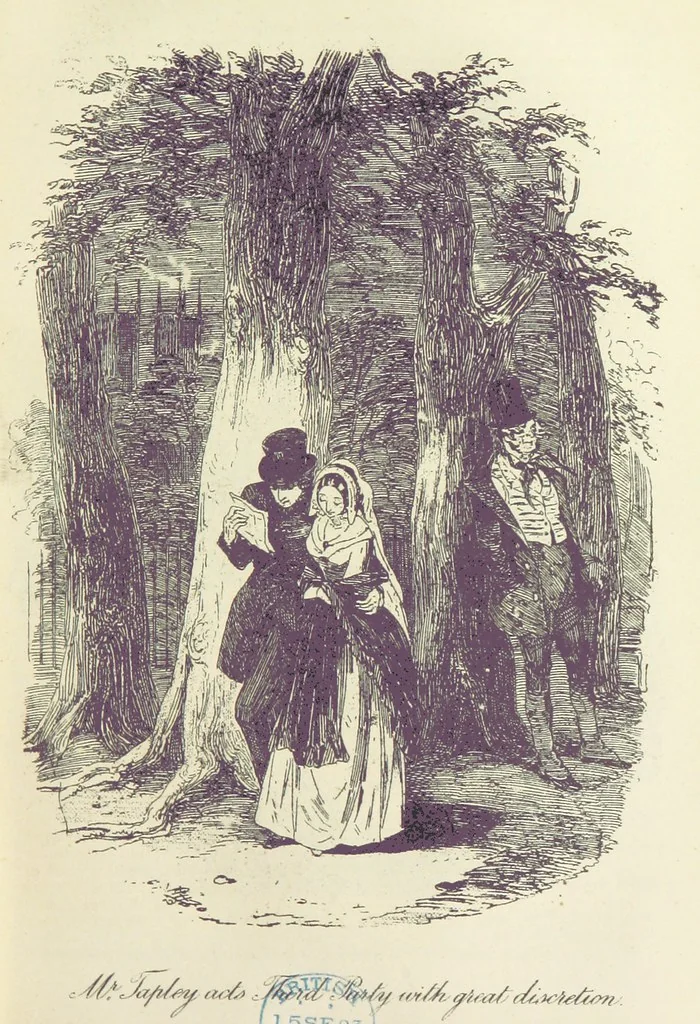 An illustration from The Life and Adventures of Martin Chuzzlewit. [With plates, 1893, leaf 175