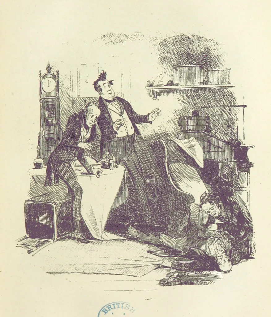 An illustration from The Life and Adventures of Martin Chuzzlewit. [With plates, 1893, leaf 193