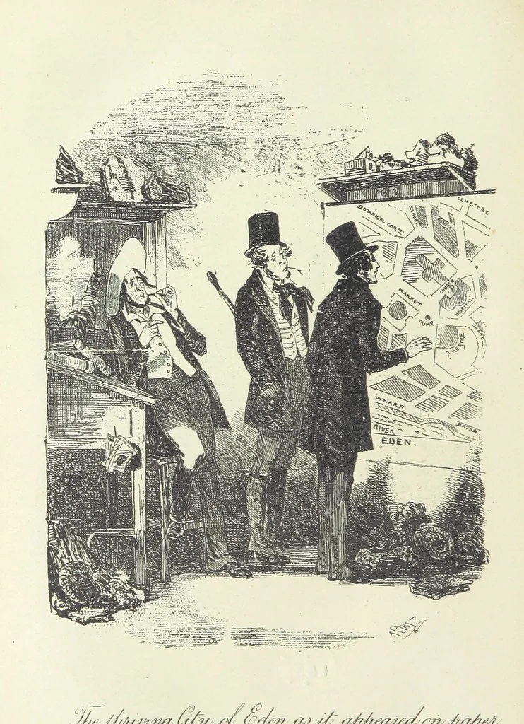 An illustration from The Life and Adventures of Martin Chuzzlewit. [With plates, 1893, leaf 194