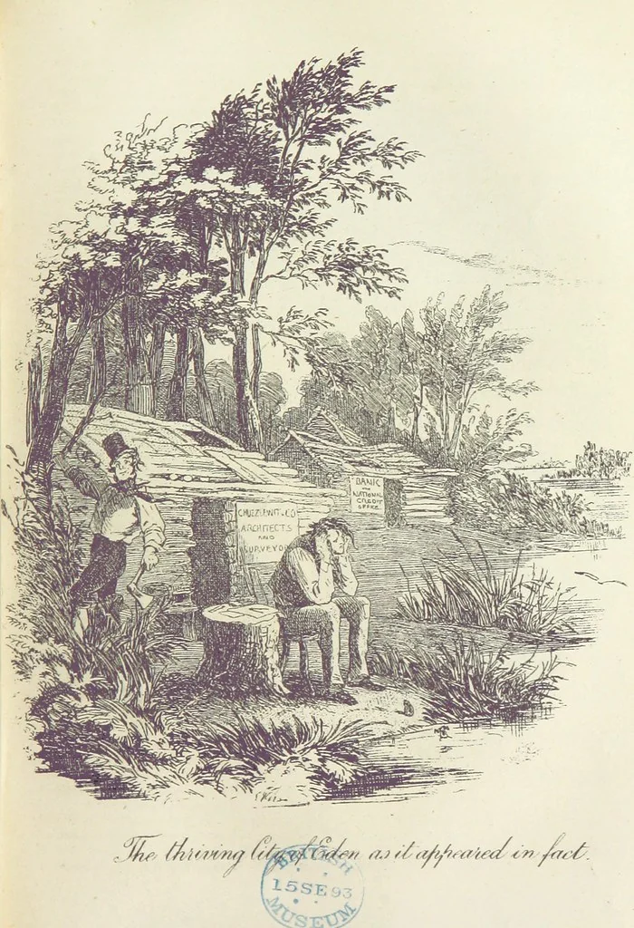 An illustration from The Life and Adventures of Martin Chuzzlewit. [With plates, 1893, leaf 275