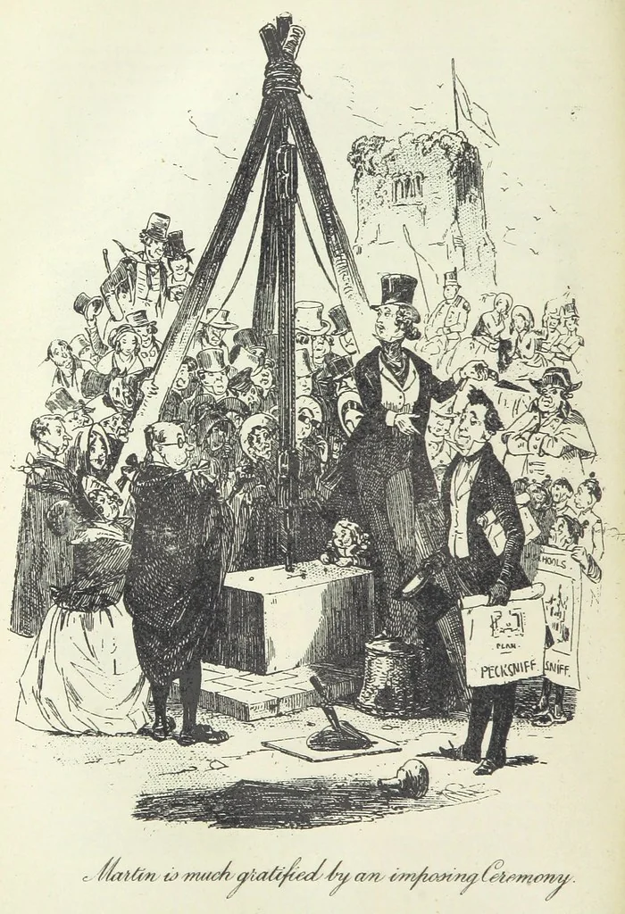 An illustration from The Life and Adventures of Martin Chuzzlewit. [With plates, 1893, leaf 376