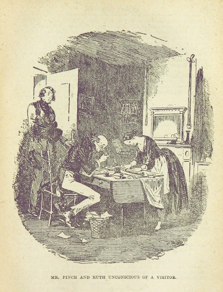 An illustration from The Life and Adventures of Martin Chuzzlewit. [With plates, 1893, leaf 425