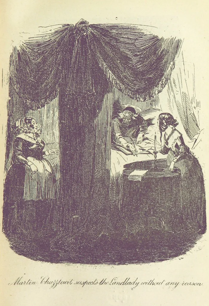 An illustration from The Life and Adventures of Martin Chuzzlewit. [With plates, 1893, leaf 55