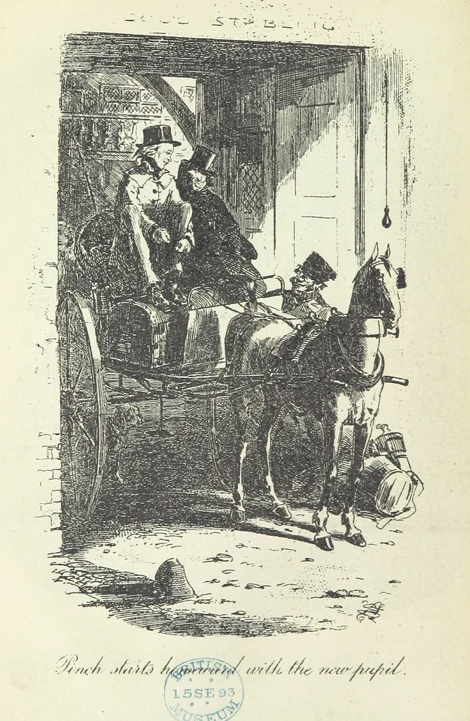 An illustration from The Life and Adventures of Martin Chuzzlewit. [With plates, 1893, leaf 56