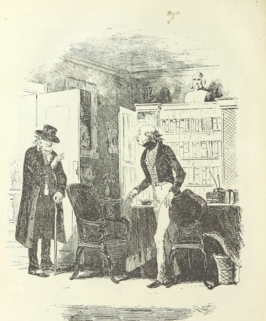 An illustration from The Life and Adventures of Martin Chuzzlewit. [With plates, 1893, leaf 560