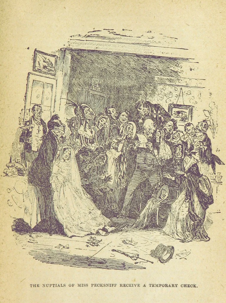 An illustration from The Life and Adventures of Martin Chuzzlewit. [With plates, 1893, leaf 581