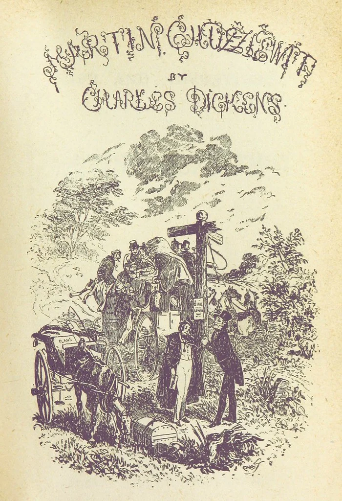 An illustration from The Life and Adventures of Martin Chuzzlewit. [With plates, 1893, leaf 9