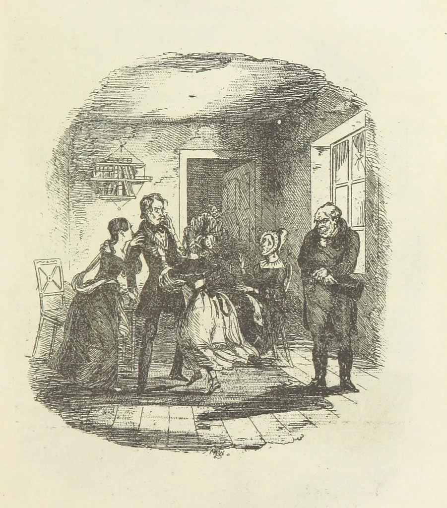 An illustration from The Life and Adventures of Nicholas Nickleby. [With plates, 1892, leaf 177