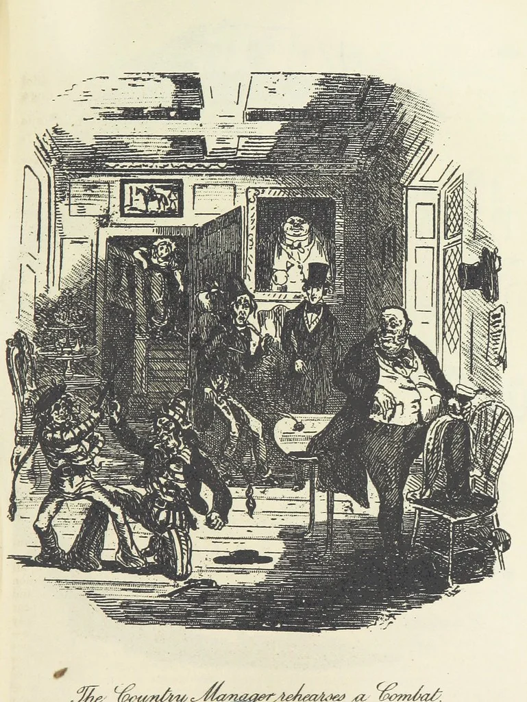 An illustration from The Life and Adventures of Nicholas Nickleby. [With plates, 1892, leaf 195