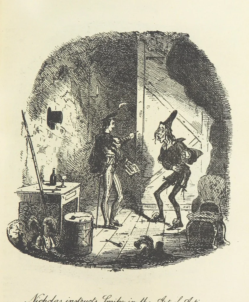 An illustration from The Life and Adventures of Nicholas Nickleby. [With plates, 1892, leaf 213