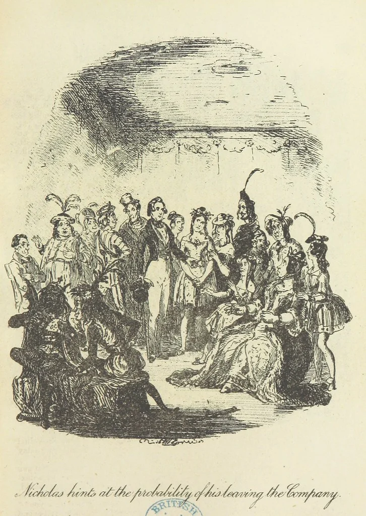 An illustration from The Life and Adventures of Nicholas Nickleby. [With plates, 1892, leaf 279