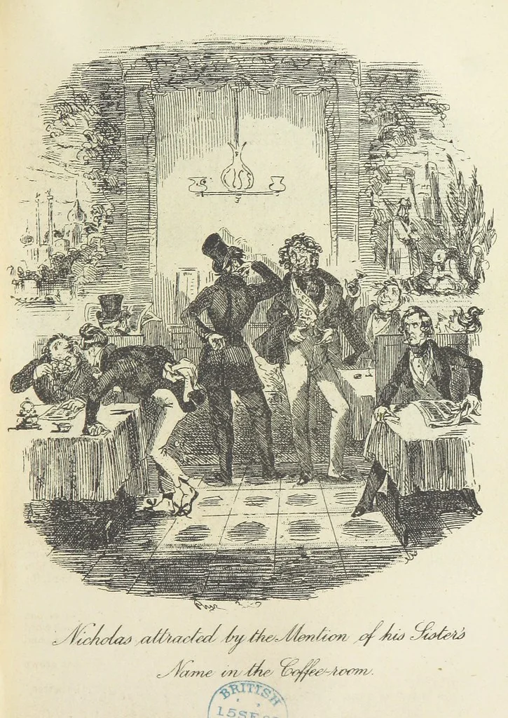 An illustration from The Life and Adventures of Nicholas Nickleby. [With plates, 1892, leaf 297