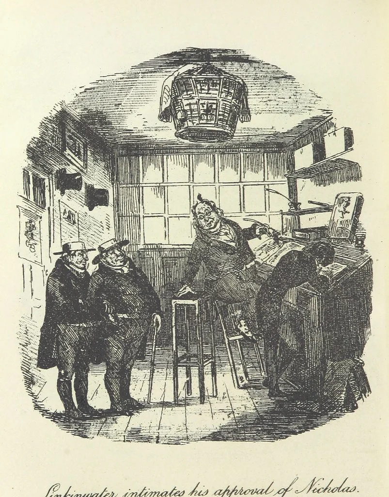 An illustration from The Life and Adventures of Nicholas Nickleby. [With plates, 1892, leaf 332