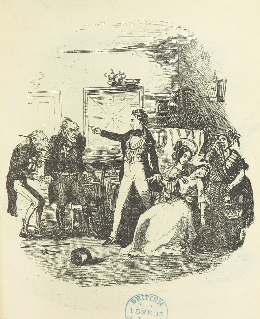 An illustration from The Life and Adventures of Nicholas Nickleby. [With plates, 1892, leaf 503