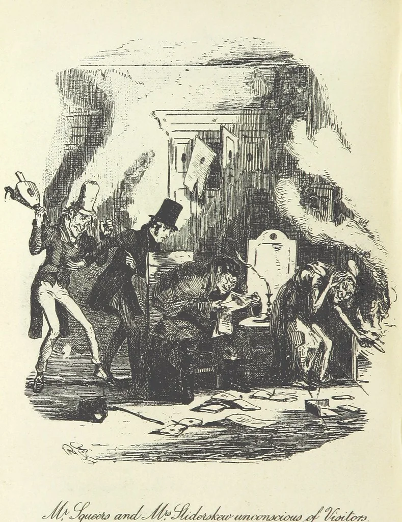 An illustration from The Life and Adventures of Nicholas Nickleby. [With plates, 1892, leaf 504