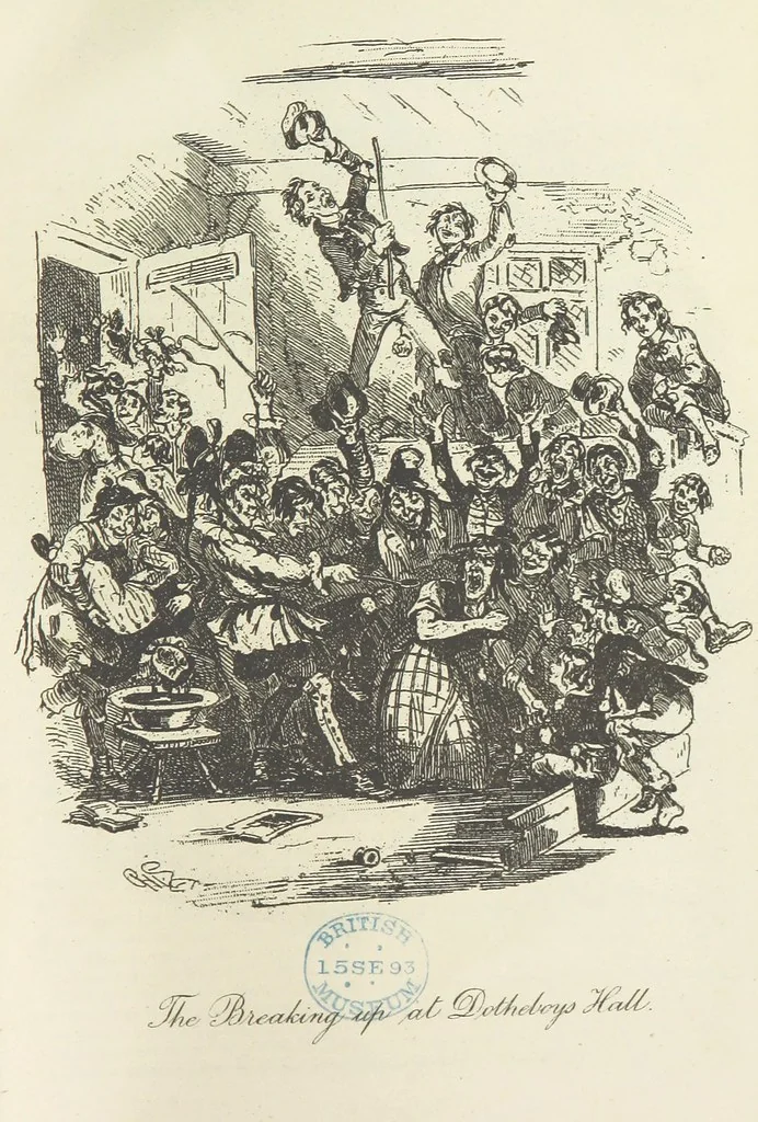 An illustration from The Life and Adventures of Nicholas Nickleby. [With plates, 1892, leaf 579