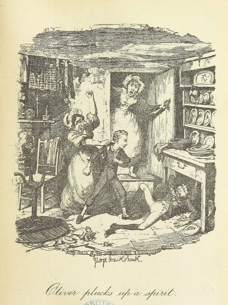 An illustration from The Adventures of Oliver Twist. [With plates, 1893, leaf 45