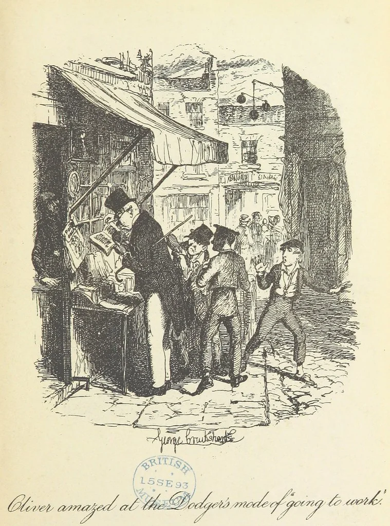 An illustration from The Adventures of Oliver Twist. [With plates, 1893, leaf 79