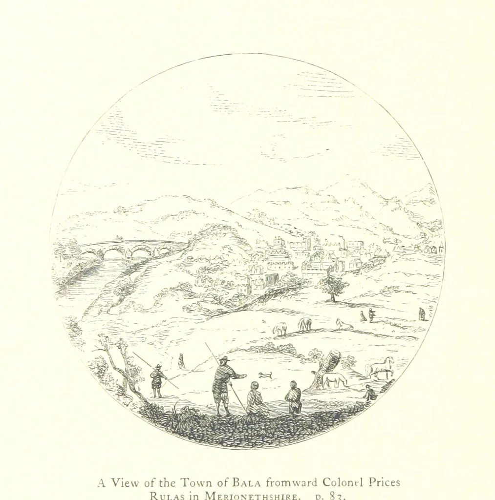 An illustration from An Account of the Progress of his Grace Henry the first Duke of Beaufort through Wales, 1684. And Notitia Cambro-Britannica. Edited from the original MS. ... by Charles Baker. [Followed by “A Statement of the services and expenses of the Marquis of Worcester, for his king and country.”, 1864, leaf 110