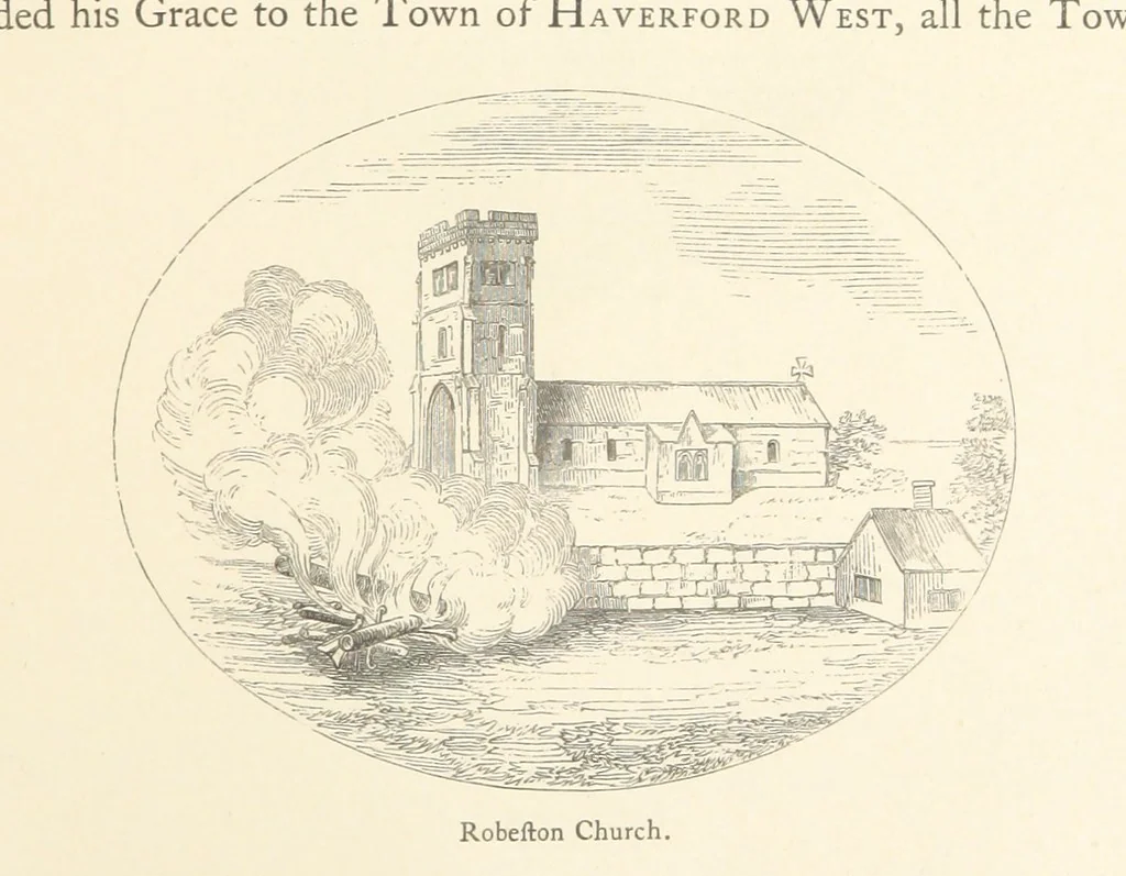 An illustration from An Account of the Progress of his Grace Henry the first Duke of Beaufort through Wales, 1684. And Notitia Cambro-Britannica. Edited from the original MS. ... by Charles Baker. [Followed by “A Statement of the services and expenses of the Marquis of Worcester, for his king and country.”, 1864, leaf 185