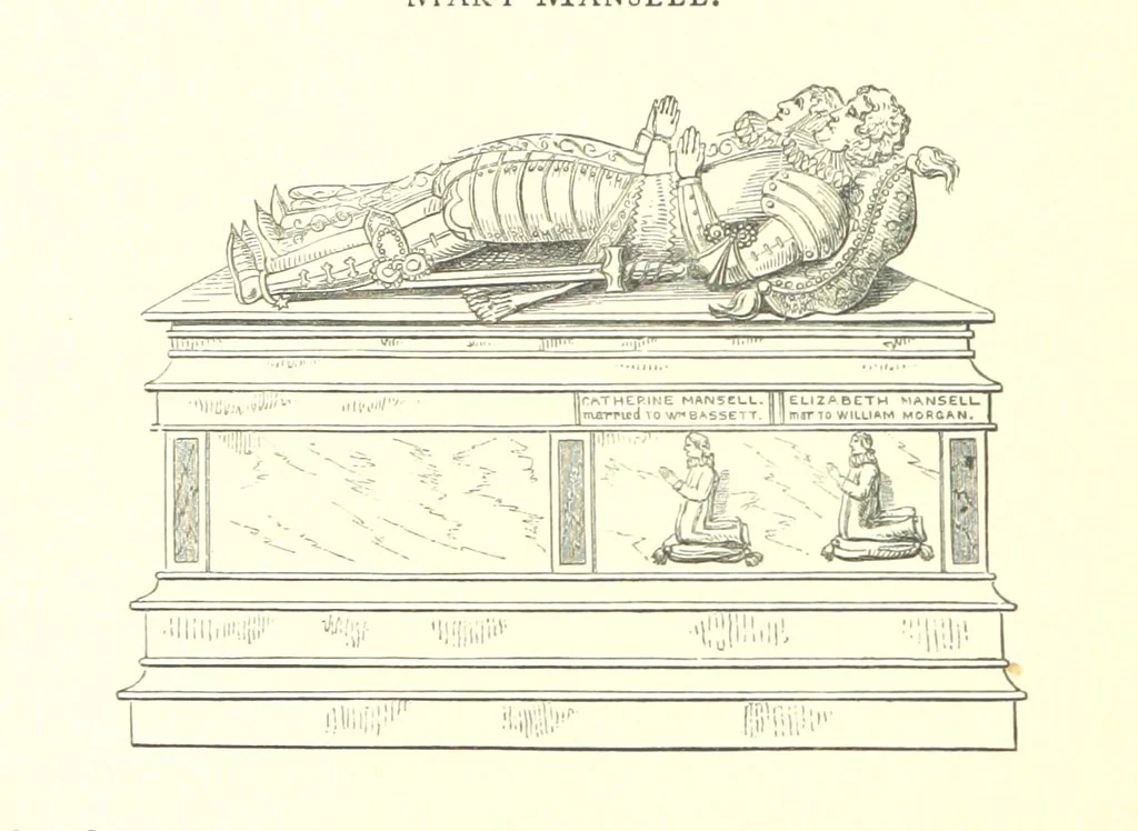 An illustration from An Account of the Progress of his Grace Henry the first Duke of Beaufort through Wales, 1684. And Notitia Cambro-Britannica. Edited from the original MS. ... by Charles Baker. [Followed by “A Statement of the services and expenses of the Marquis of Worcester, for his king and country.”, 1864, leaf 218