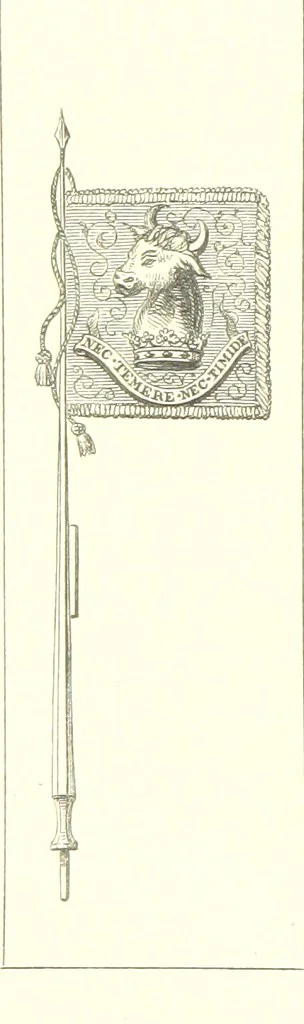 An illustration from An Account of the Progress of his Grace Henry the first Duke of Beaufort through Wales, 1684. And Notitia Cambro-Britannica. Edited from the original MS. ... by Charles Baker. [Followed by “A Statement of the services and expenses of the Marquis of Worcester, for his king and country.”, 1864, leaf 88
