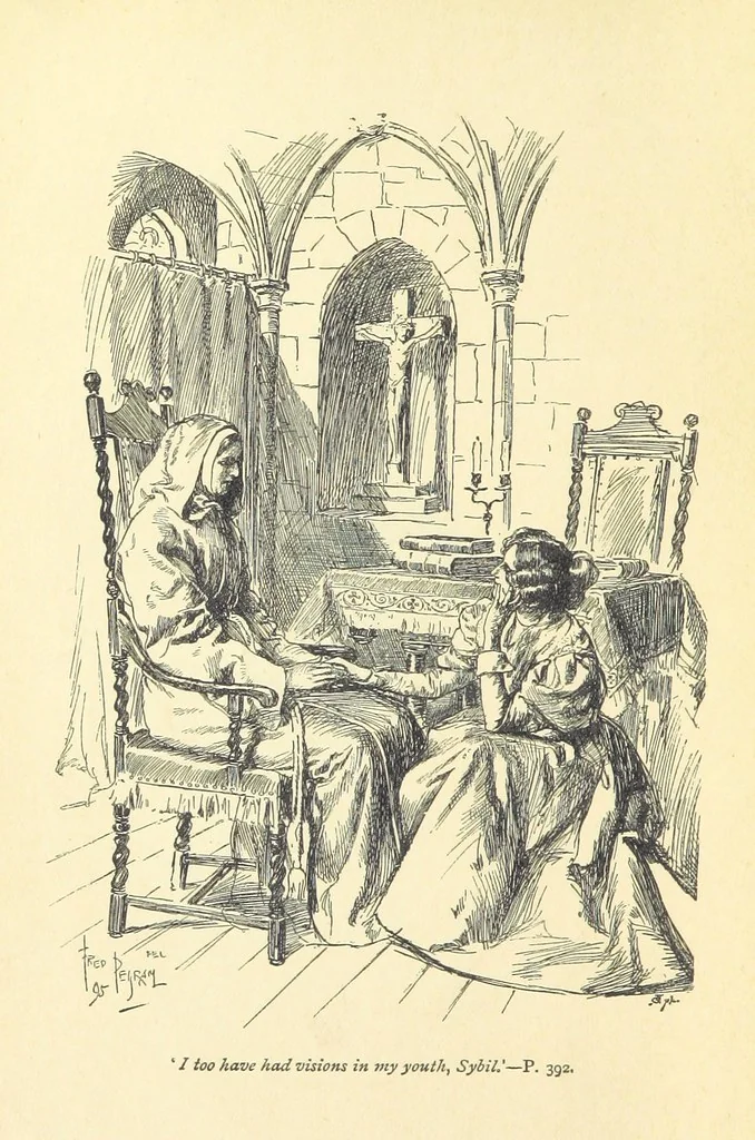 An illustration from Sybil ... Illustrated by F. Pegram. With an introduction by H. D. Traill, 1895, leaf 10
