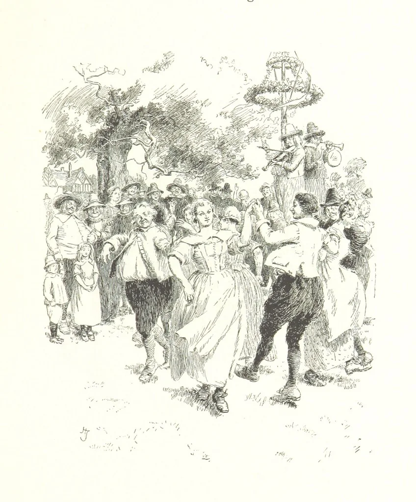 An illustration from Coridon's Song and other verses from various sources. With illustrations by Hugh Thomson ... With an introduction by Austin Dobson. L.P, 1894, leaf 157