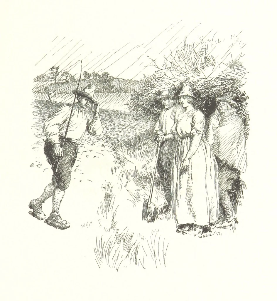An illustration from Coridon's Song and other verses from various sources. With illustrations by Hugh Thomson ... With an introduction by Austin Dobson. L.P, 1894, leaf 159