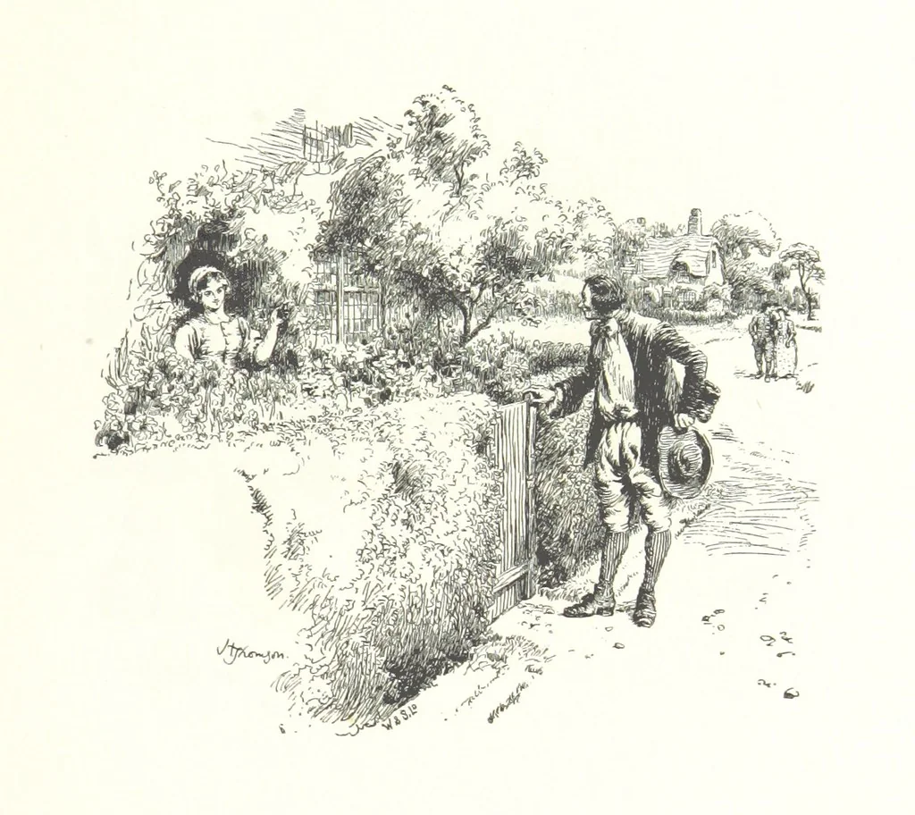 An illustration from Coridon's Song and other verses from various sources. With illustrations by Hugh Thomson ... With an introduction by Austin Dobson. L.P, 1894, leaf 201