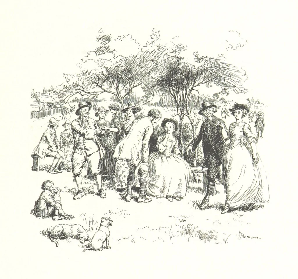 An illustration from Coridon's Song and other verses from various sources. With illustrations by Hugh Thomson ... With an introduction by Austin Dobson. L.P, 1894, leaf 203