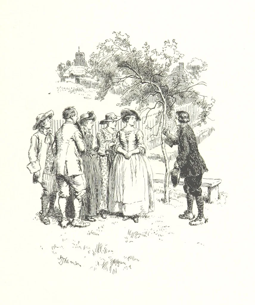 An illustration from Coridon's Song and other verses from various sources. With illustrations by Hugh Thomson ... With an introduction by Austin Dobson. L.P, 1894, leaf 205