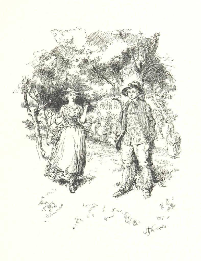 An illustration from Coridon's Song and other verses from various sources. With illustrations by Hugh Thomson ... With an introduction by Austin Dobson. L.P, 1894, leaf 209