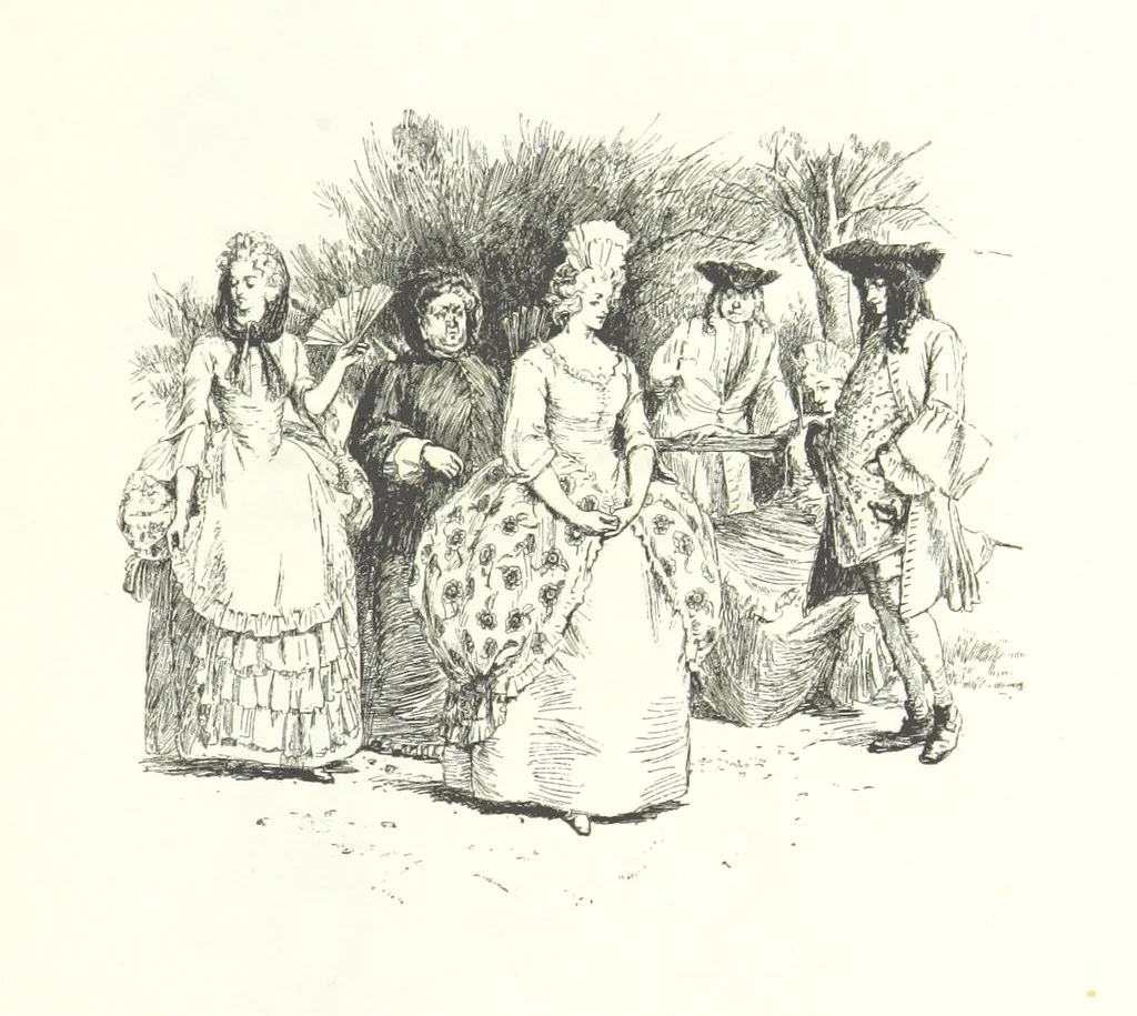 An illustration from Coridon's Song and other verses from various sources. With illustrations by Hugh Thomson ... With an introduction by Austin Dobson. L.P, 1894, leaf 231