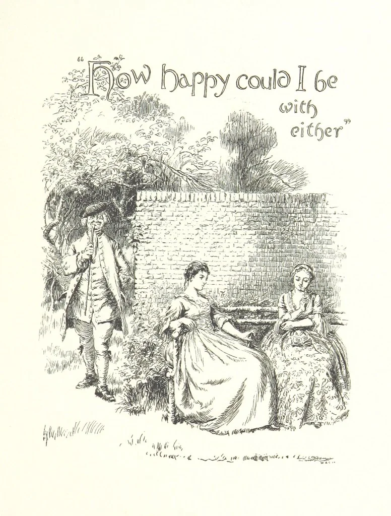 An illustration from Coridon's Song and other verses from various sources. With illustrations by Hugh Thomson ... With an introduction by Austin Dobson. L.P, 1894, leaf 263