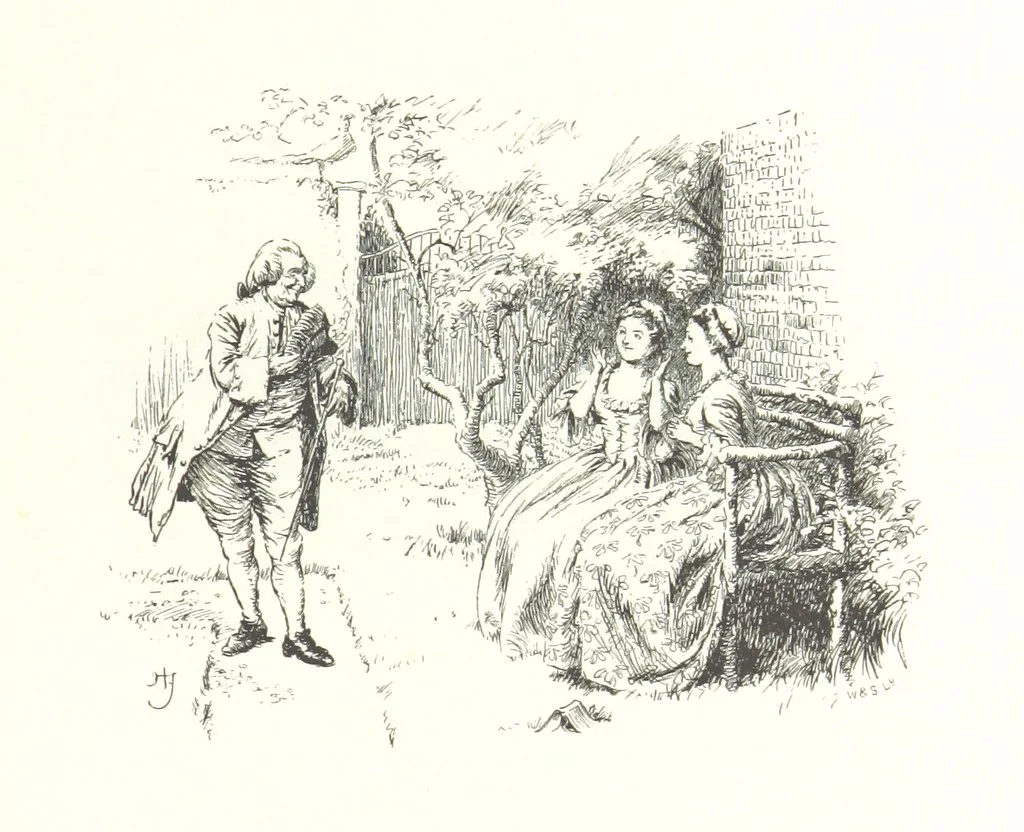 An illustration from Coridon's Song and other verses from various sources. With illustrations by Hugh Thomson ... With an introduction by Austin Dobson. L.P, 1894, leaf 265