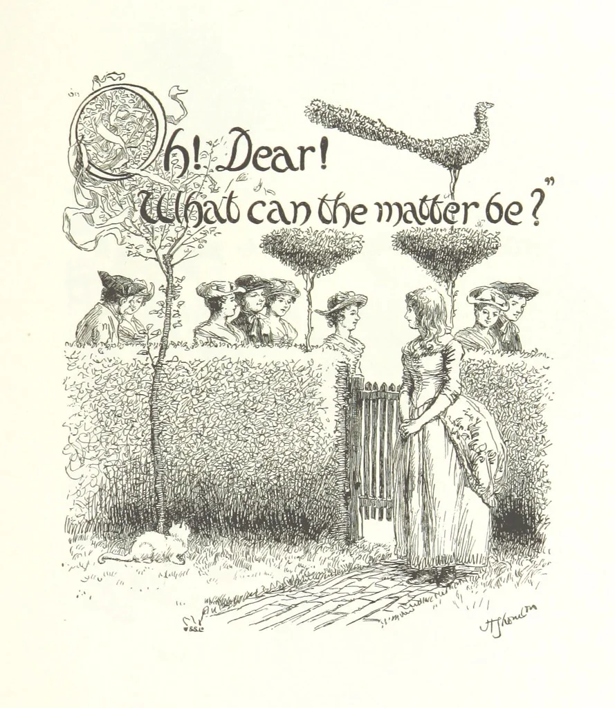 An illustration from Coridon's Song and other verses from various sources. With illustrations by Hugh Thomson ... With an introduction by Austin Dobson. L.P, 1894, leaf 283