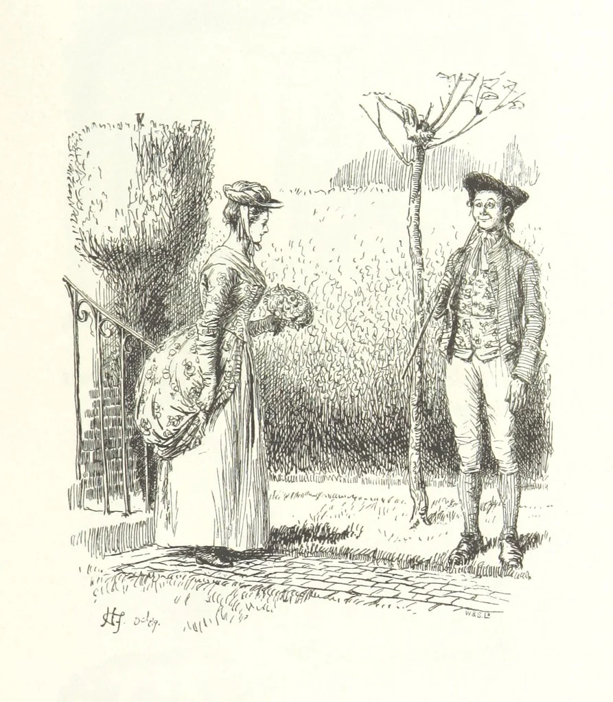 An illustration from Coridon's Song and other verses from various sources. With illustrations by Hugh Thomson ... With an introduction by Austin Dobson. L.P, 1894, leaf 289